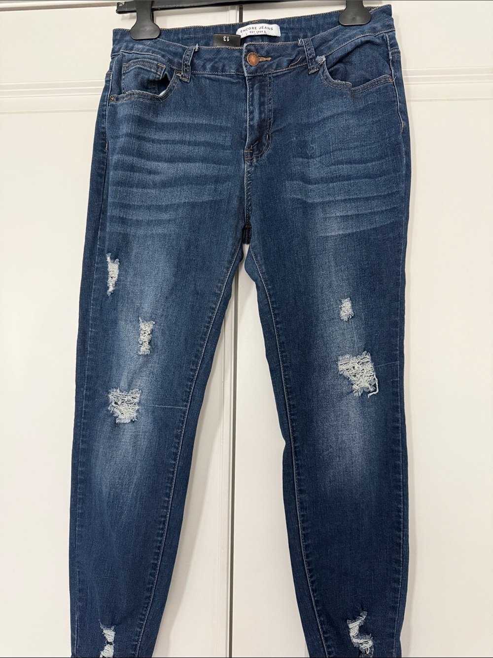 Encore Jeans Dark Blue Distressed Skinny Jeans